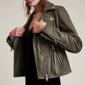 All Saints Dalby leather biker jacket emerald green NWT